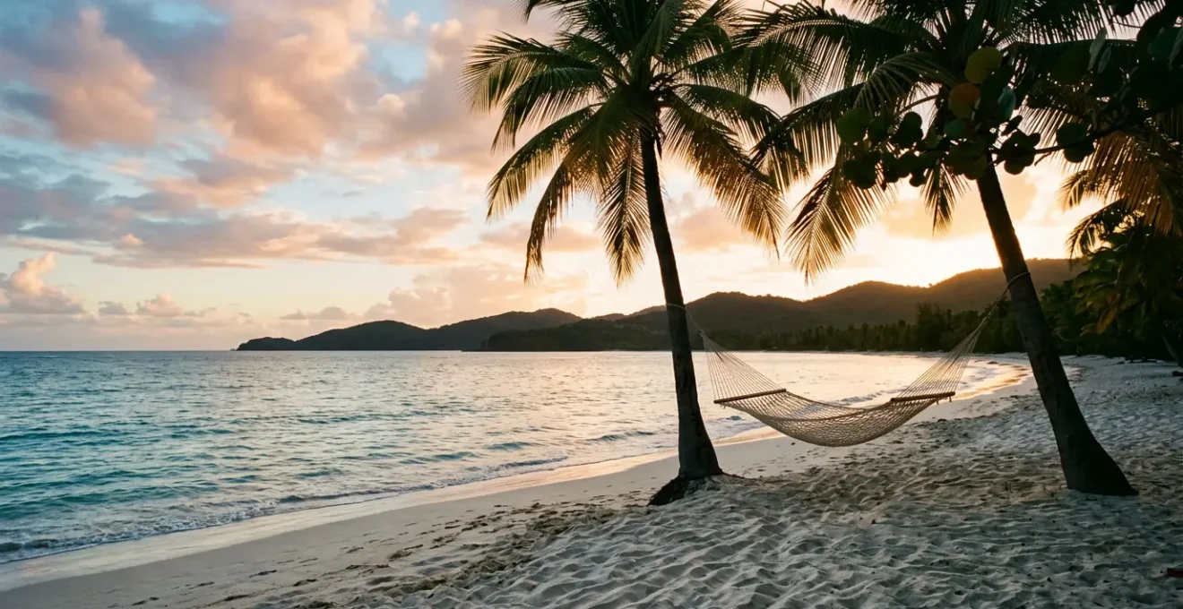 Instant de calme et de sérénité sur une plage de Guadeloupe au coucher du soleil