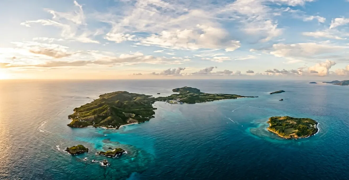 Vue aérienne panoramique de l'archipel de Guadeloupe avec ses eaux turquoise et ses îles environnantes