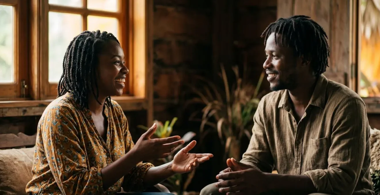 Conversation franche et directe entre personnes en Guadeloupe illustrant la communication culturelle authentique