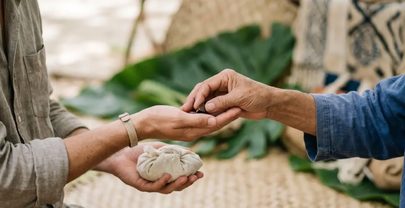 Communication chaleureuse entre visiteur et hôte guadeloupéen par le langage corporel et le sourire