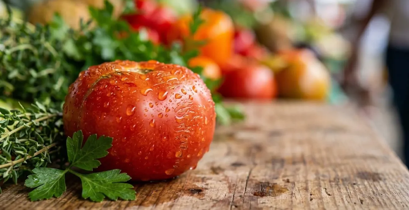 Produits frais du marché local disposés pour la préparation d'un repas créole