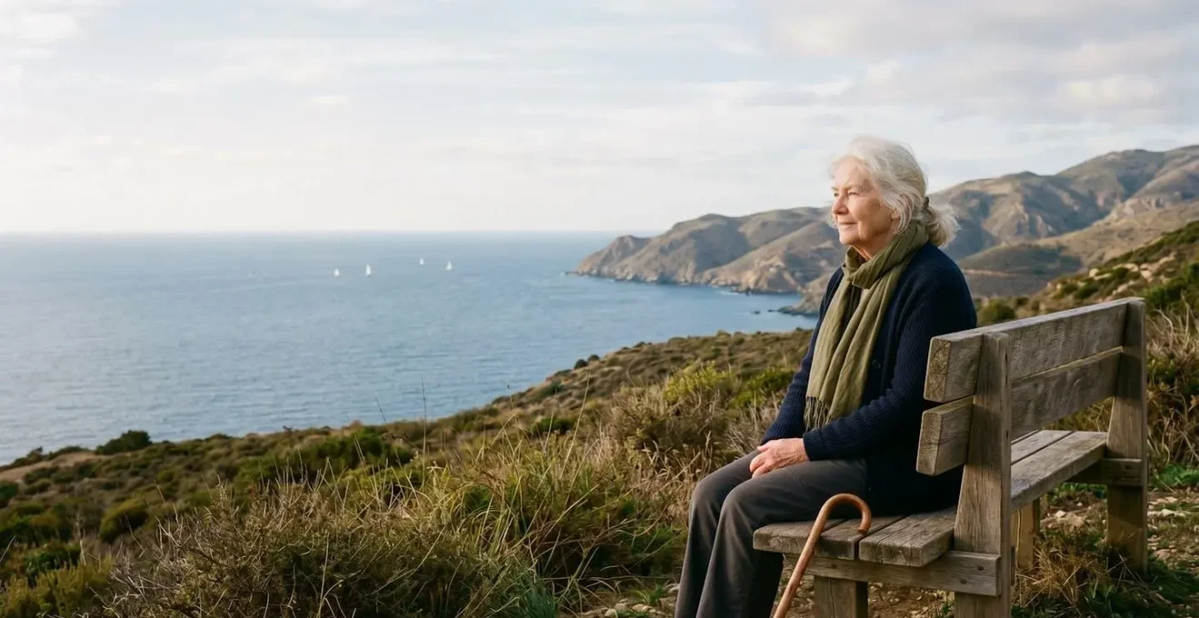 Personne senior contemplant paisiblement un panorama naturel depuis un point de vue accessible